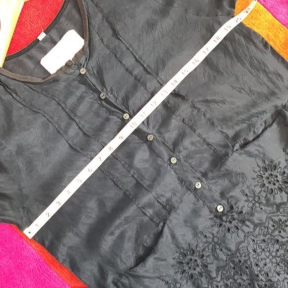 Vintage Johnny Was 100% Silk Black Button Tunic Top - Picture 10 of 12
